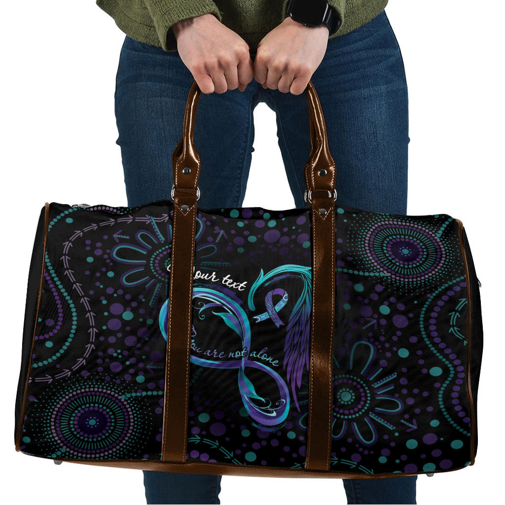 Personalized Australia Indigenous Infinity Heart Travel Bag Purple Teal Ribbon You Are Not Alone