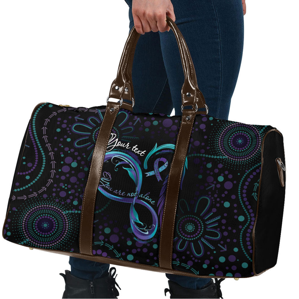 Personalized Australia Indigenous Infinity Heart Travel Bag Purple Teal Ribbon You Are Not Alone