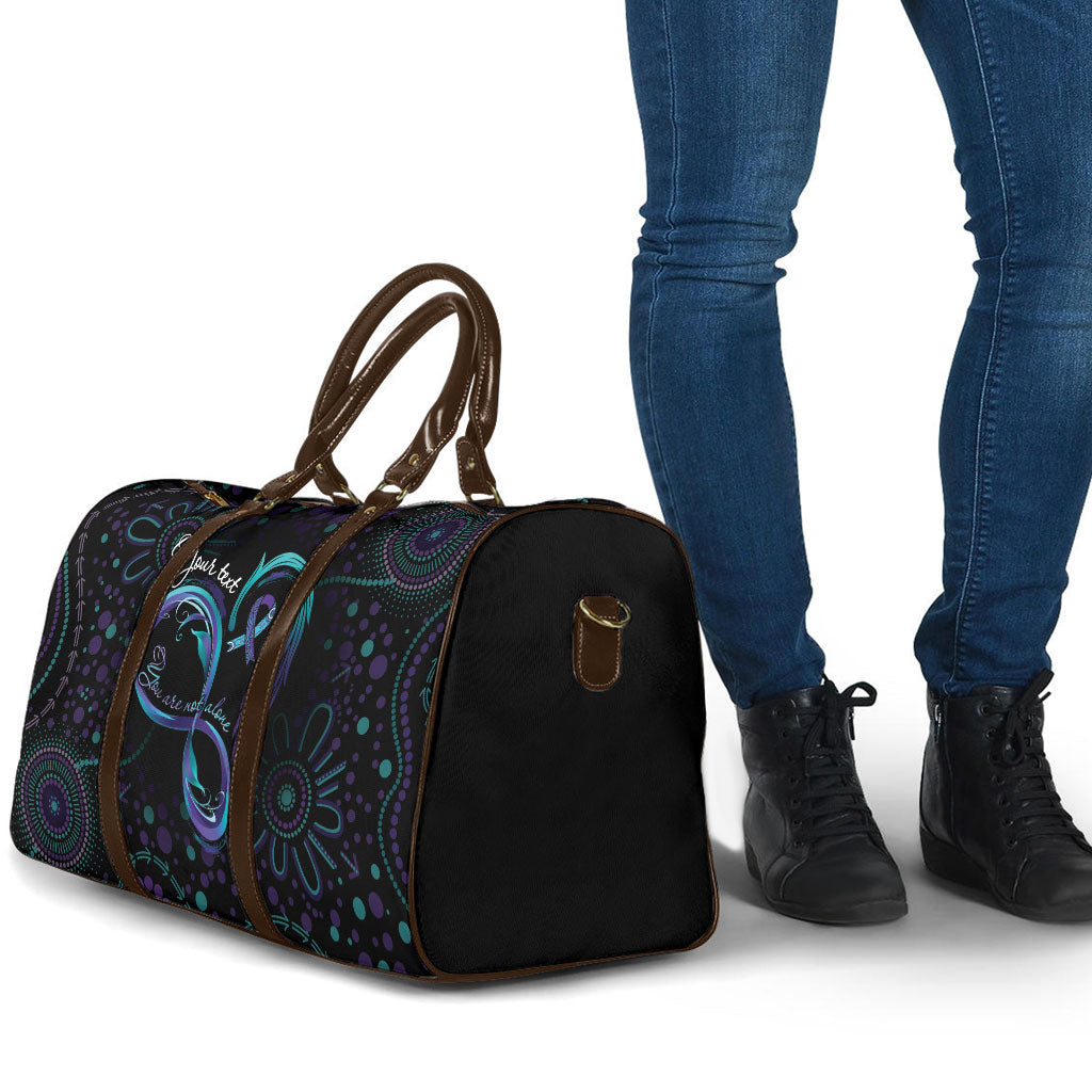Personalized Australia Indigenous Infinity Heart Travel Bag Purple Teal Ribbon You Are Not Alone
