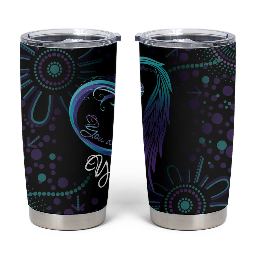 Personalized Australia Indigenous Infinity Heart Tumbler Cup Purple Teal Ribbon You Are Not Alone