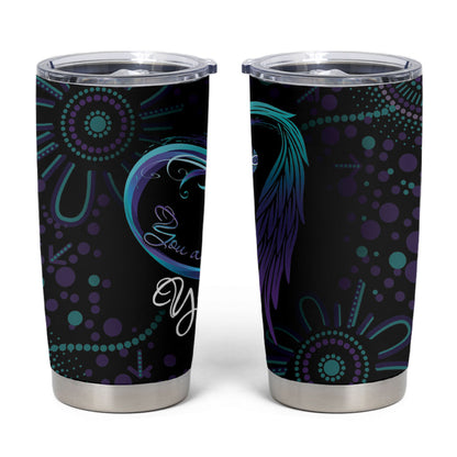 Personalized Australia Indigenous Infinity Heart Tumbler Cup Purple Teal Ribbon You Are Not Alone