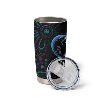 Personalized Australia Indigenous Infinity Heart Tumbler Cup Purple Teal Ribbon You Are Not Alone