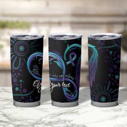 Personalized Australia Indigenous Infinity Heart Tumbler Cup Purple Teal Ribbon You Are Not Alone