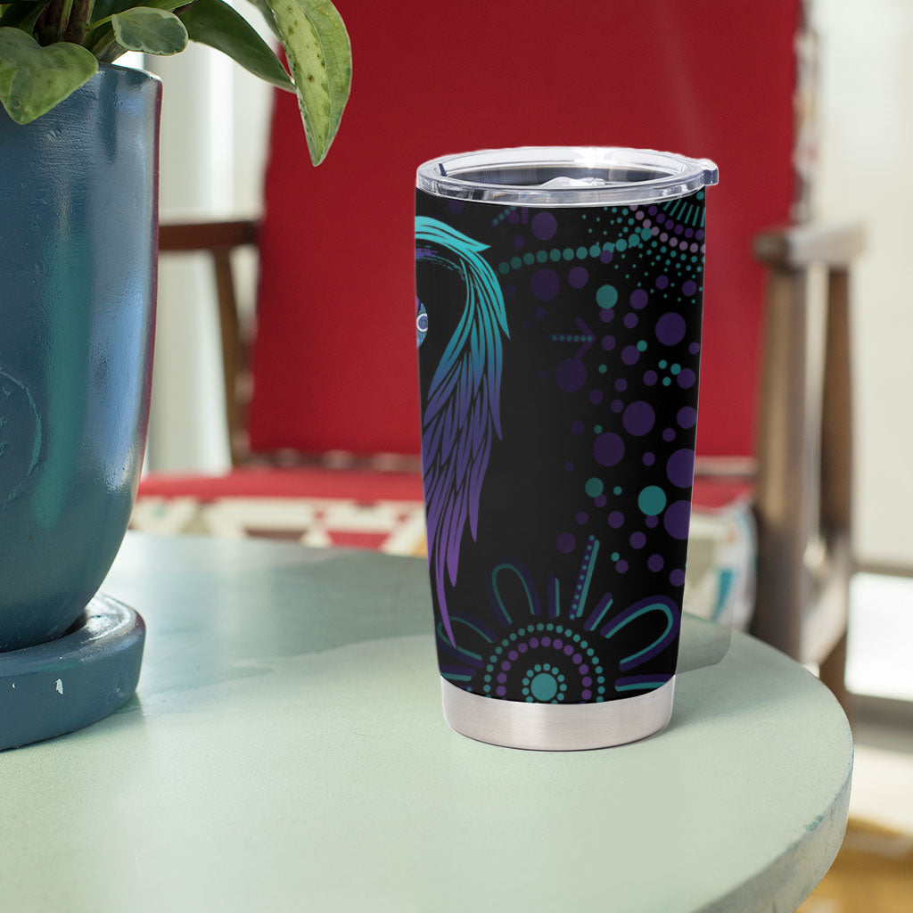 Personalized Australia Indigenous Infinity Heart Tumbler Cup Purple Teal Ribbon You Are Not Alone