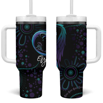 Personalized Australia Indigenous Infinity Heart Tumbler With Handle Purple Teal Ribbon You Are Not Alone