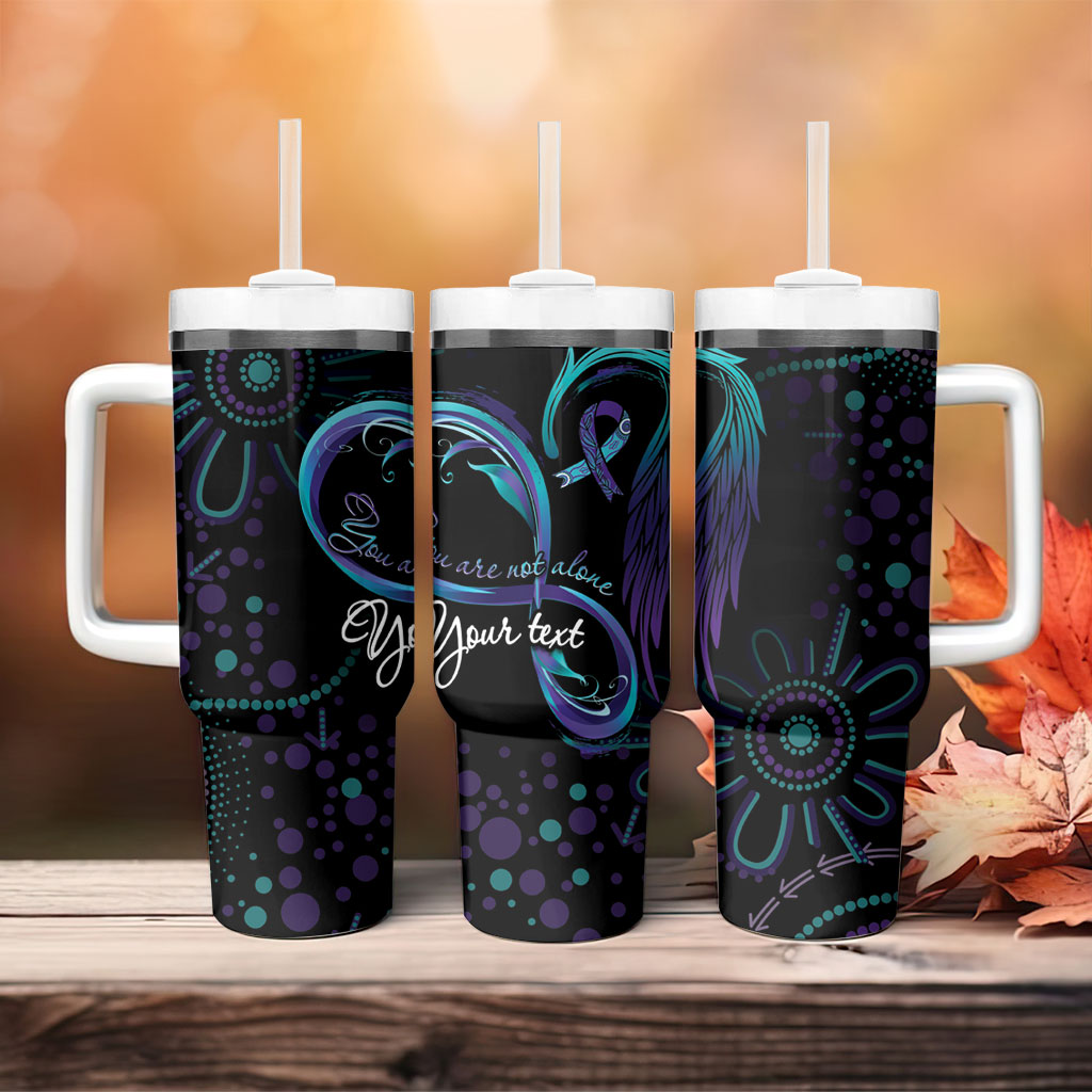 Personalized Australia Indigenous Infinity Heart Tumbler With Handle Purple Teal Ribbon You Are Not Alone