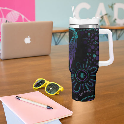 Personalized Australia Indigenous Infinity Heart Tumbler With Handle Purple Teal Ribbon You Are Not Alone