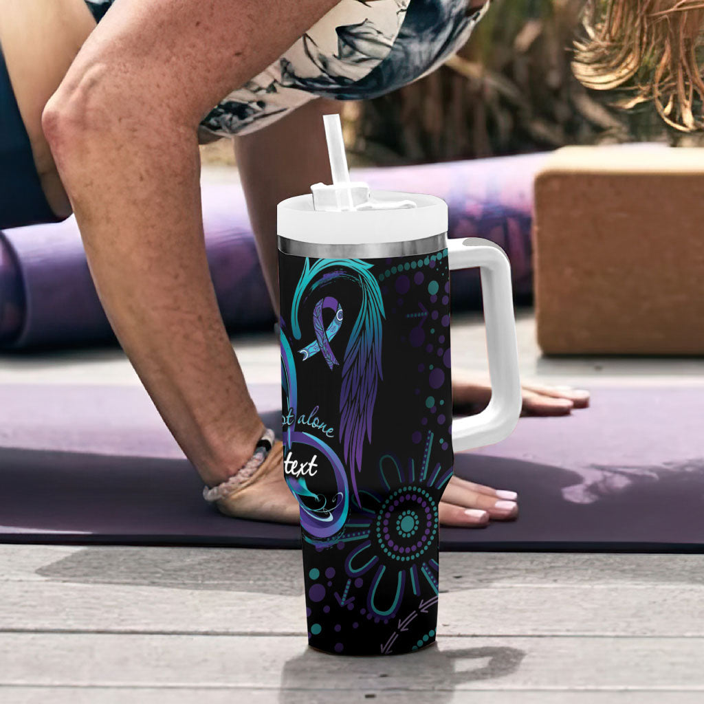 Personalized Australia Indigenous Infinity Heart Tumbler With Handle Purple Teal Ribbon You Are Not Alone