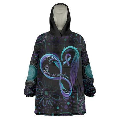 Personalized Australia Indigenous Infinity Heart Wearable Blanket Hoodie Purple Teal Ribbon You Are Not Alone