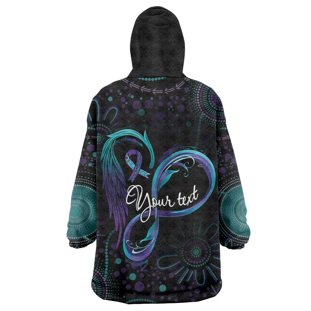 Personalized Australia Indigenous Infinity Heart Wearable Blanket Hoodie Purple Teal Ribbon You Are Not Alone