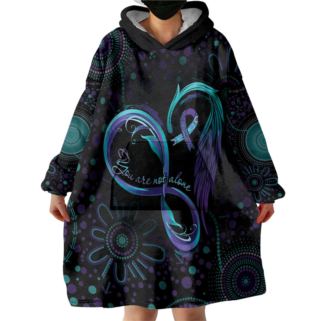 Personalized Australia Indigenous Infinity Heart Wearable Blanket Hoodie Purple Teal Ribbon You Are Not Alone