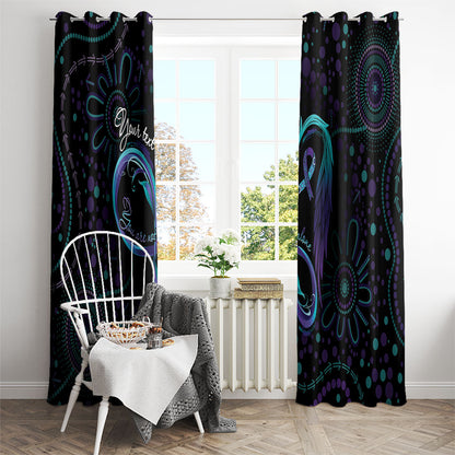 Personalized Australia Indigenous Infinity Heart Window Curtain Purple Teal Ribbon You Are Not Alone