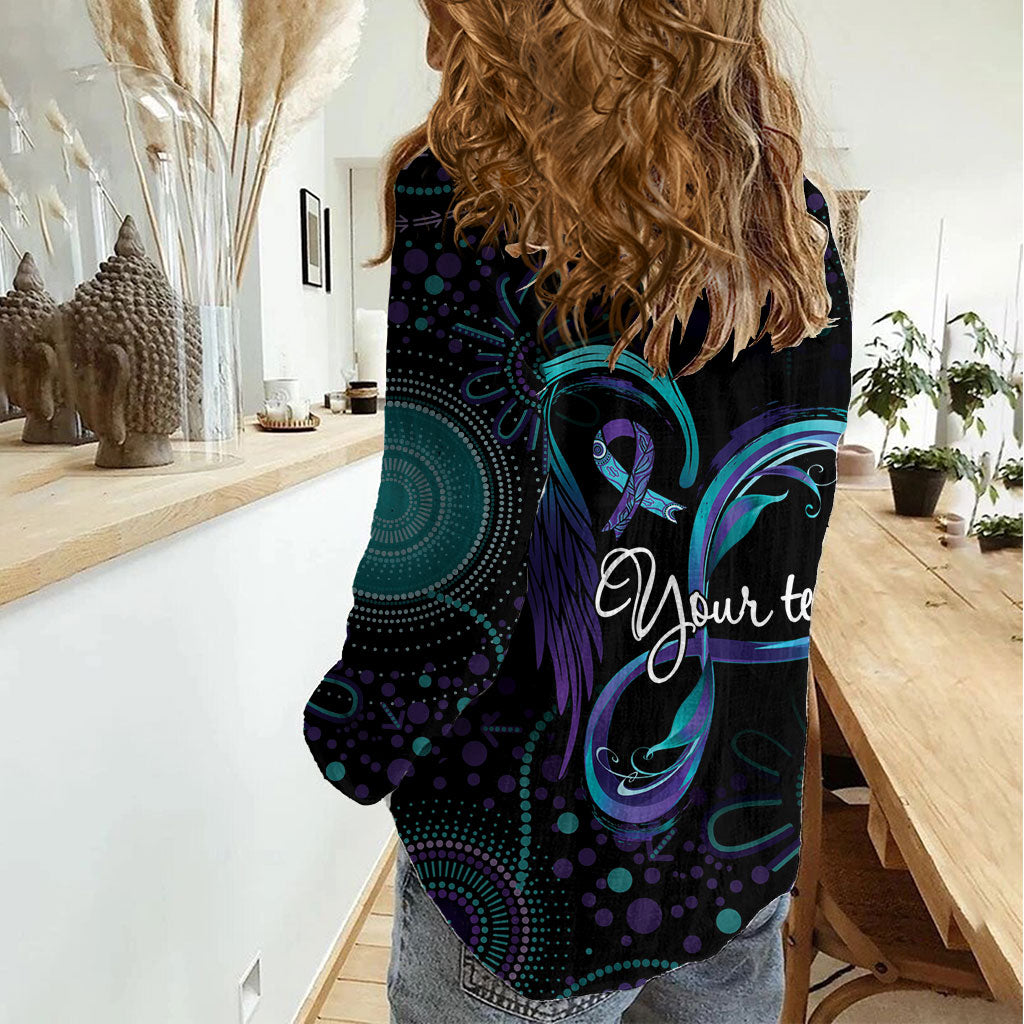 Personalized Australia Indigenous Infinity Heart Women Casual Shirt Purple Teal Ribbon You Are Not Alone