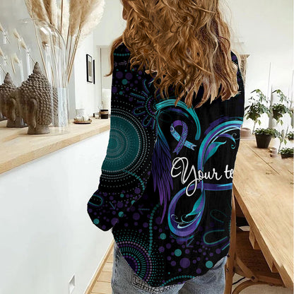 Personalized Australia Indigenous Infinity Heart Women Casual Shirt Purple Teal Ribbon You Are Not Alone