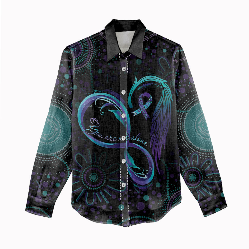 Personalized Australia Indigenous Infinity Heart Women Casual Shirt Purple Teal Ribbon You Are Not Alone