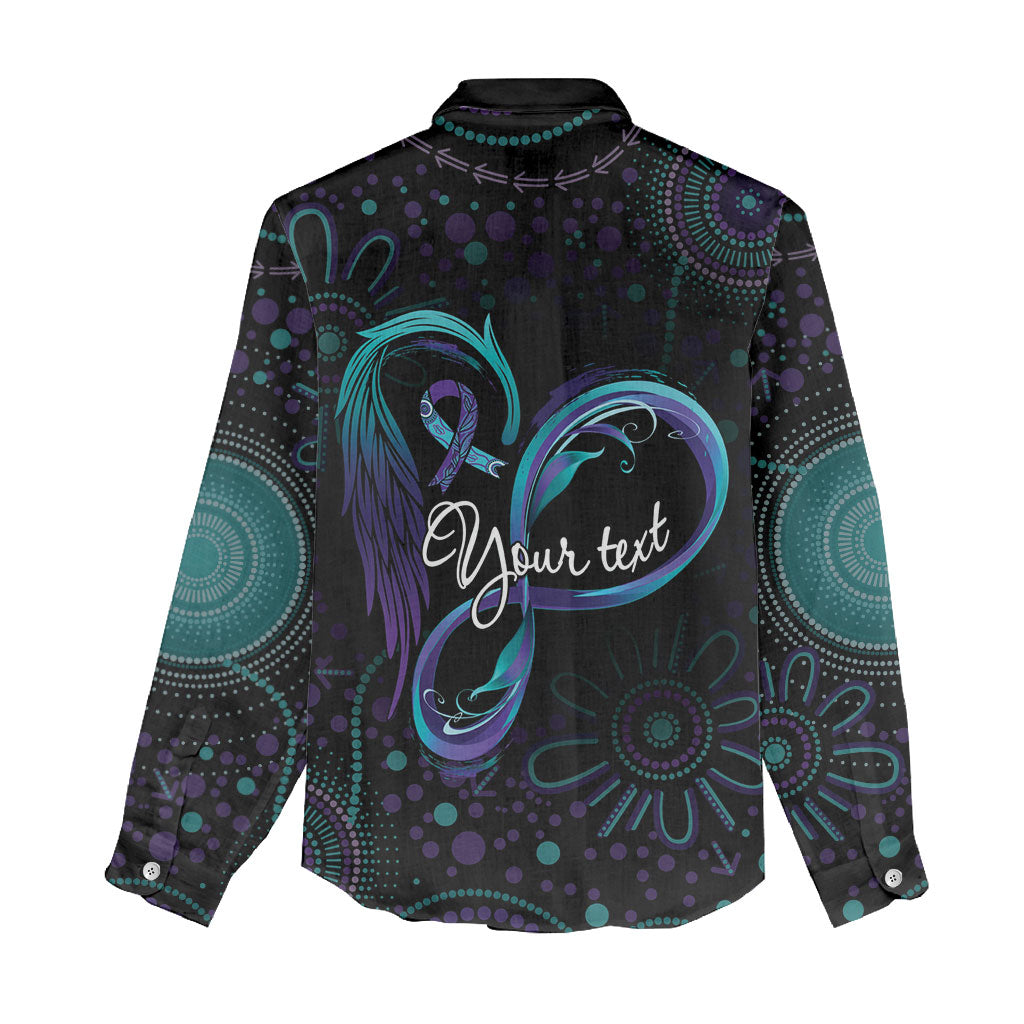 Personalized Australia Indigenous Infinity Heart Women Casual Shirt Purple Teal Ribbon You Are Not Alone
