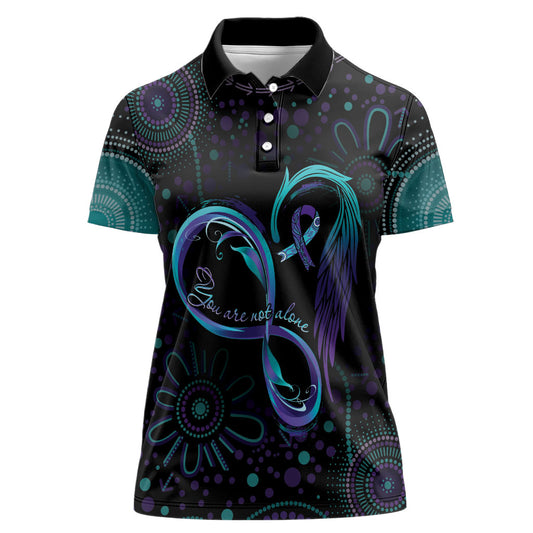 Personalized Australia Indigenous Infinity Heart Women Polo Shirt Purple Teal Ribbon You Are Not Alone
