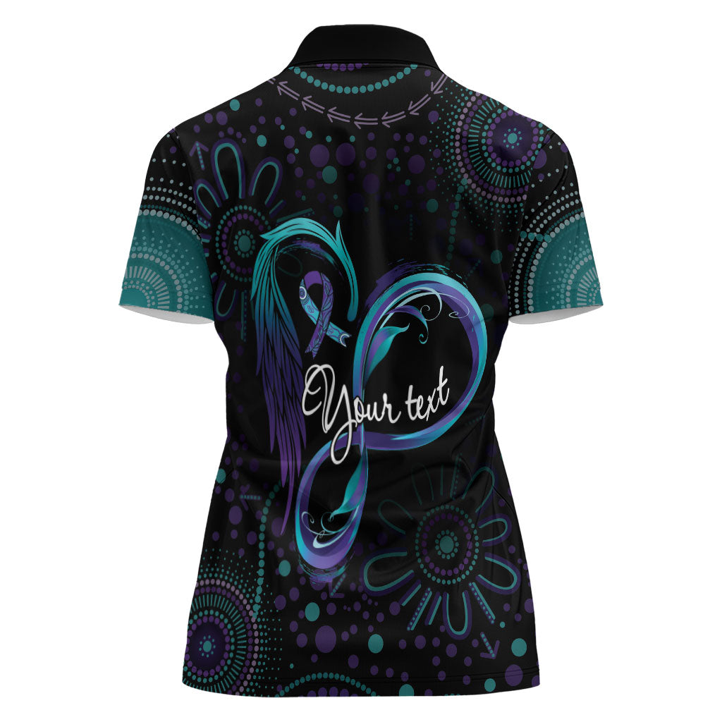 Personalized Australia Indigenous Infinity Heart Women Polo Shirt Purple Teal Ribbon You Are Not Alone