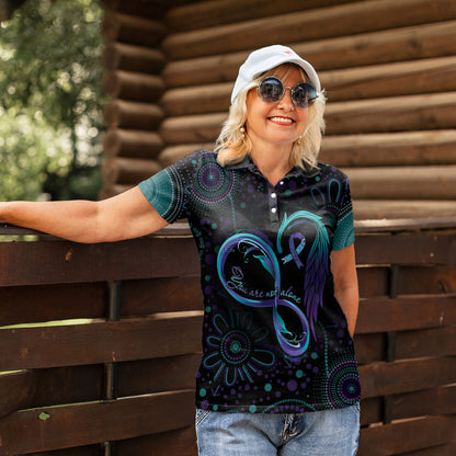 Personalized Australia Indigenous Infinity Heart Women Polo Shirt Purple Teal Ribbon You Are Not Alone