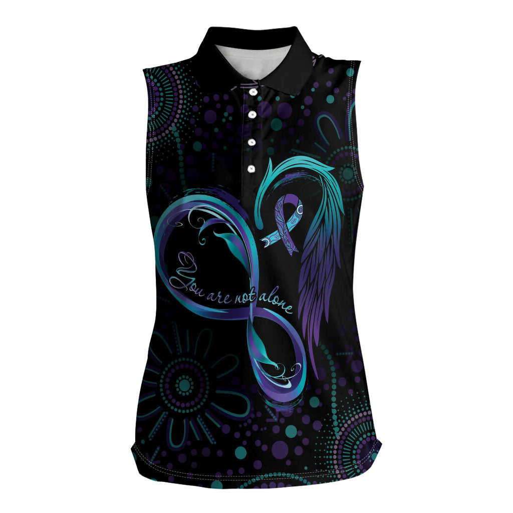 Personalized Australia Indigenous Infinity Heart Women Sleeveless Polo Shirt Purple Teal Ribbon You Are Not Alone