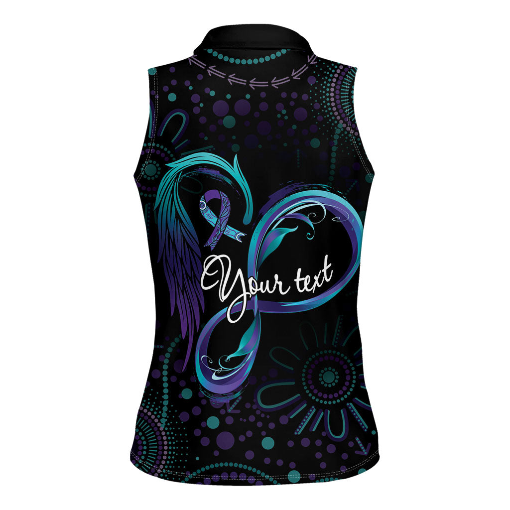 Personalized Australia Indigenous Infinity Heart Women Sleeveless Polo Shirt Purple Teal Ribbon You Are Not Alone