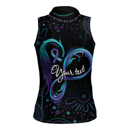 Personalized Australia Indigenous Infinity Heart Women Sleeveless Polo Shirt Purple Teal Ribbon You Are Not Alone