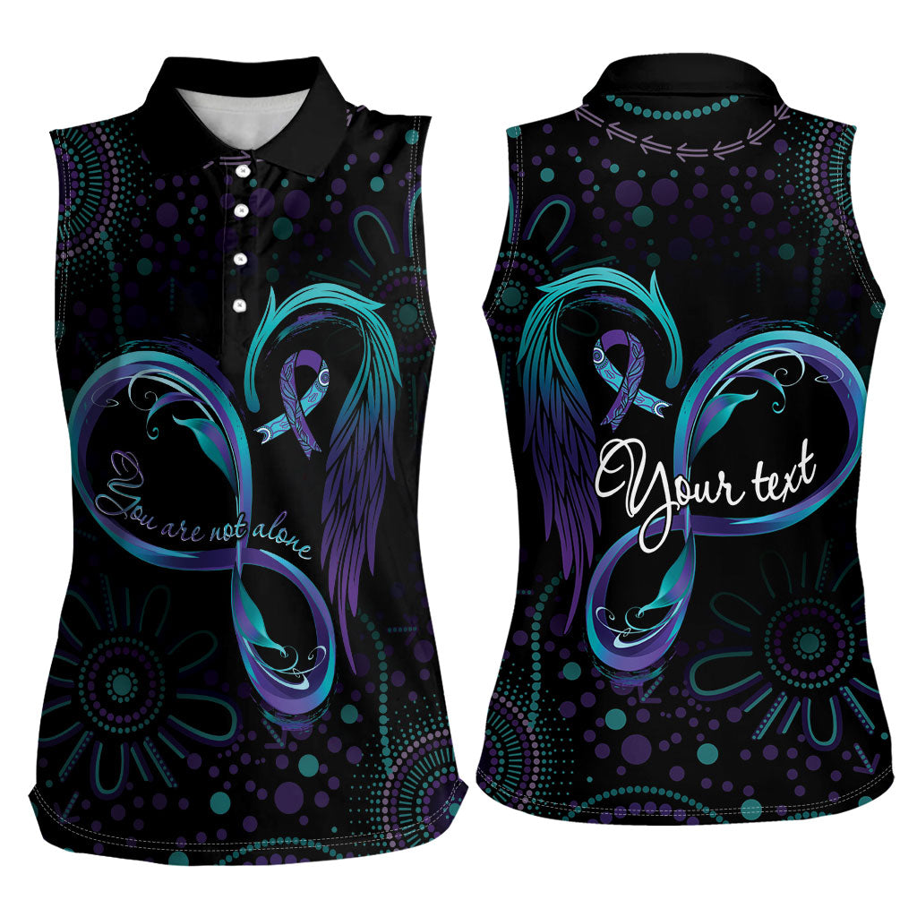 Personalized Australia Indigenous Infinity Heart Women Sleeveless Polo Shirt Purple Teal Ribbon You Are Not Alone