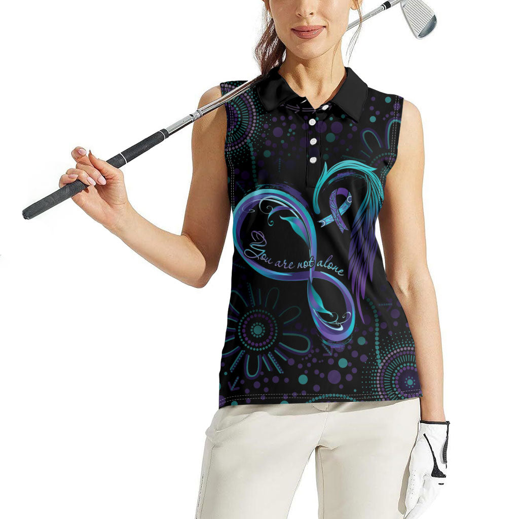 Personalized Australia Indigenous Infinity Heart Women Sleeveless Polo Shirt Purple Teal Ribbon You Are Not Alone