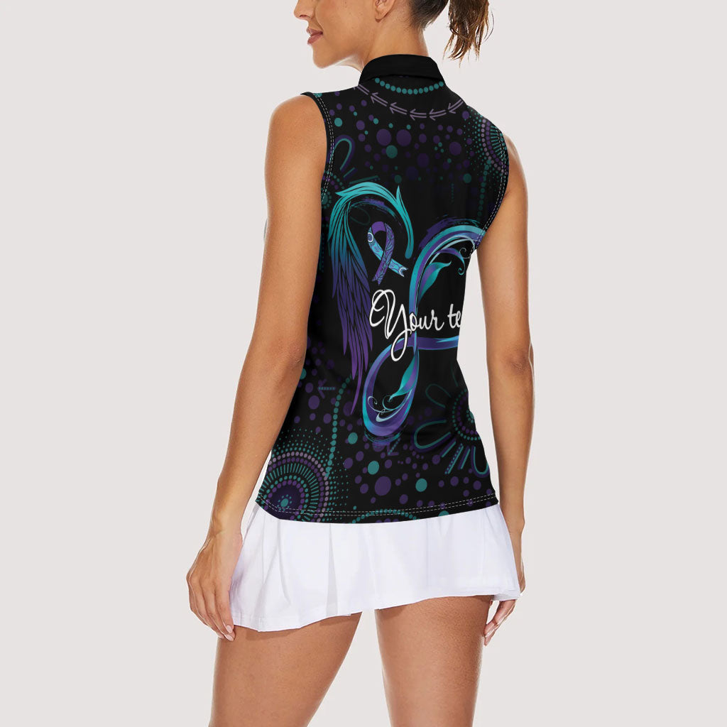 Personalized Australia Indigenous Infinity Heart Women Sleeveless Polo Shirt Purple Teal Ribbon You Are Not Alone