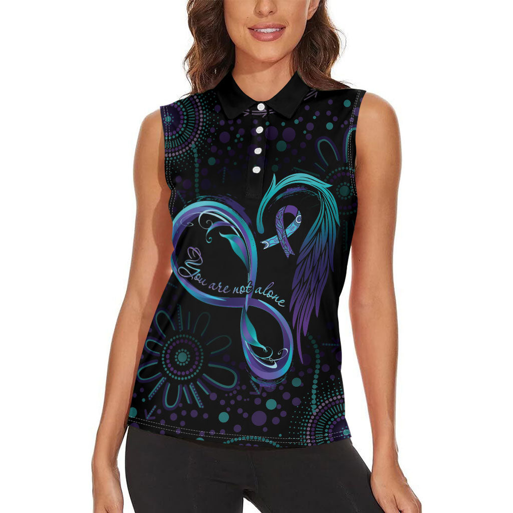 Personalized Australia Indigenous Infinity Heart Women Sleeveless Polo Shirt Purple Teal Ribbon You Are Not Alone