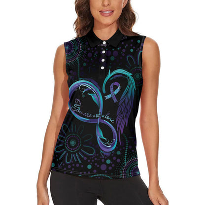 Personalized Australia Indigenous Infinity Heart Women Sleeveless Polo Shirt Purple Teal Ribbon You Are Not Alone