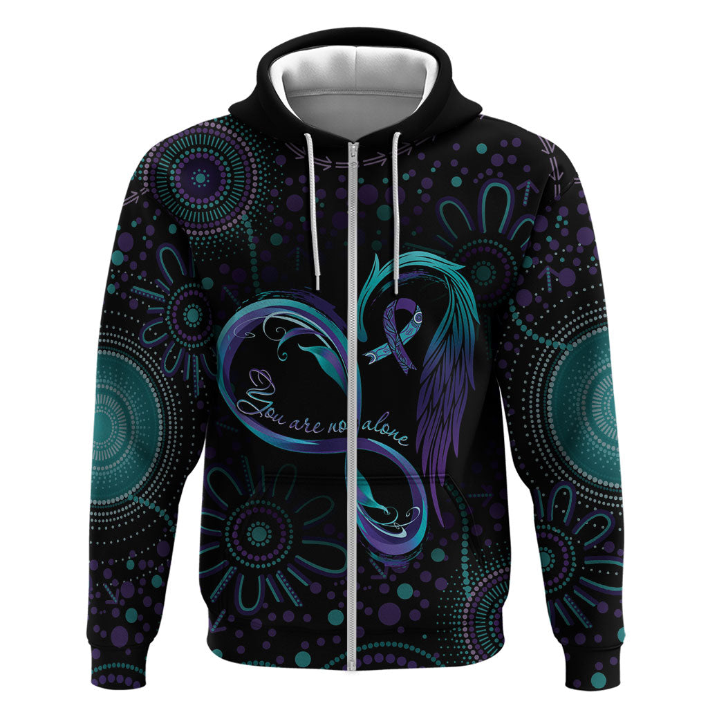Personalized Australia Indigenous Infinity Heart Zip Hoodie Purple Teal Ribbon You Are Not Alone