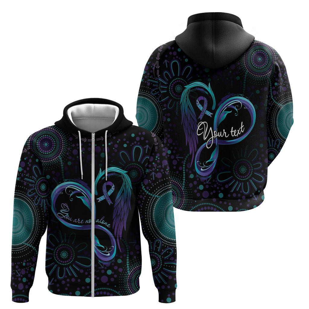 Personalized Australia Indigenous Infinity Heart Zip Hoodie Purple Teal Ribbon You Are Not Alone