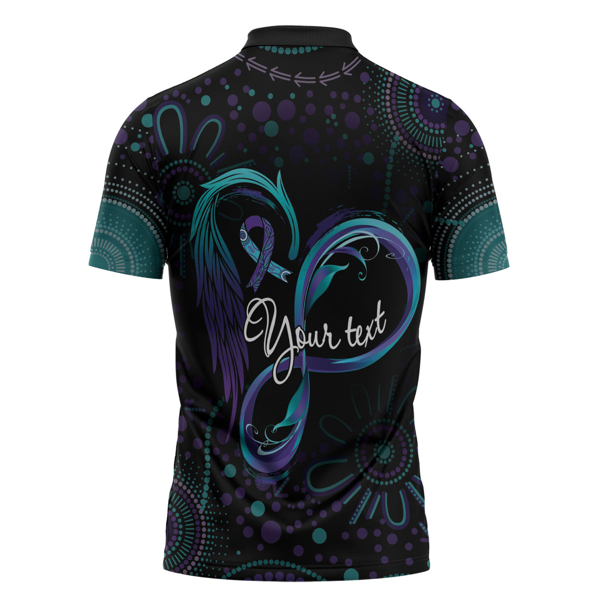 Personalized Australia Indigenous Infinity Heart Zipper Polo Shirt Purple Teal Ribbon You Are Not Alone