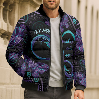 Personalized Australia Infinity Heart Indigenous Bomber Puffer Jacket Fly High Until We Meet Again
