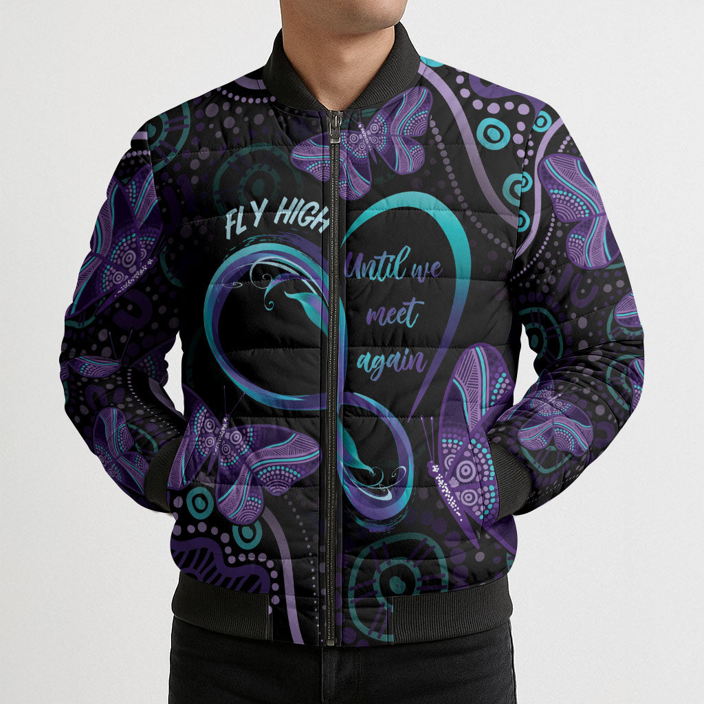 Personalized Australia Infinity Heart Indigenous Bomber Puffer Jacket Fly High Until We Meet Again