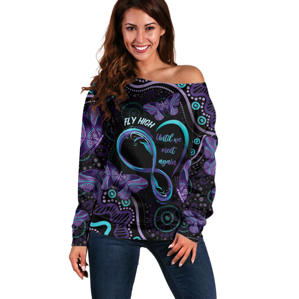 Personalized Australia Infinity Heart Indigenous Off Shoulder Sweater Fly High Until We Meet Again