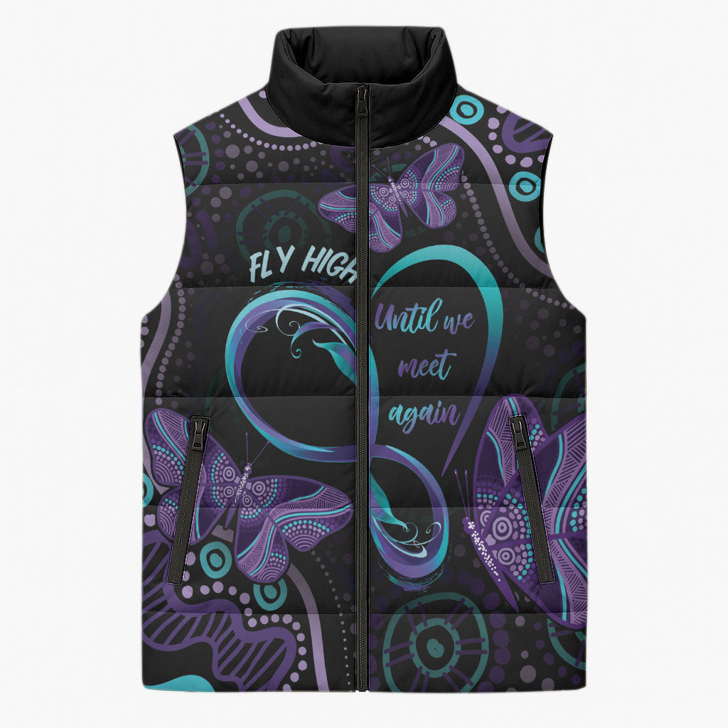Personalized Australia Infinity Heart Indigenous Sleeveless Puffer Jacket Fly High Until We Meet Again