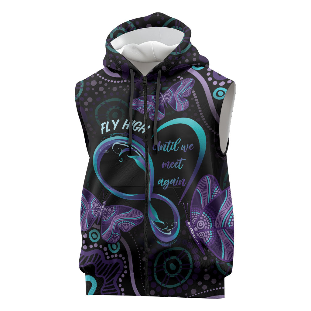 Personalized Australia Infinity Heart Indigenous Sleeveless Zip Hoodie Fly High Until We Meet Again