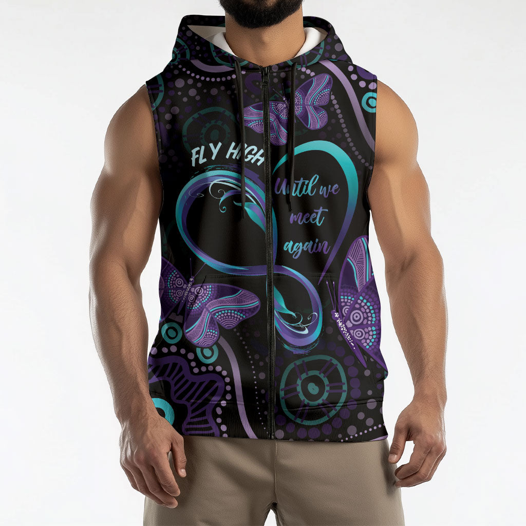 Personalized Australia Infinity Heart Indigenous Sleeveless Zip Hoodie Fly High Until We Meet Again