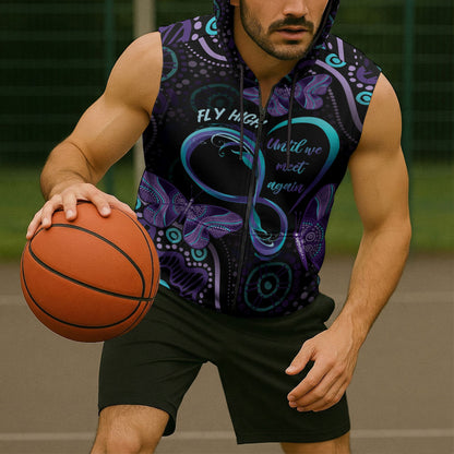 Personalized Australia Infinity Heart Indigenous Sleeveless Zip Hoodie Fly High Until We Meet Again