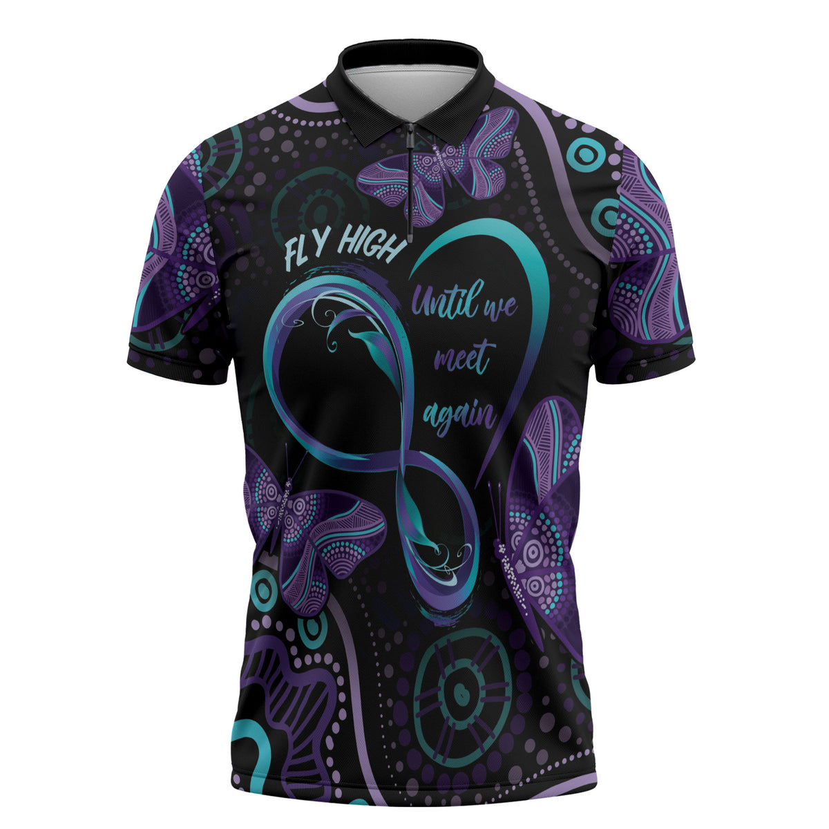 Personalized Australia Infinity Heart Indigenous Zipper Polo Shirt Fly High Until We Meet Again