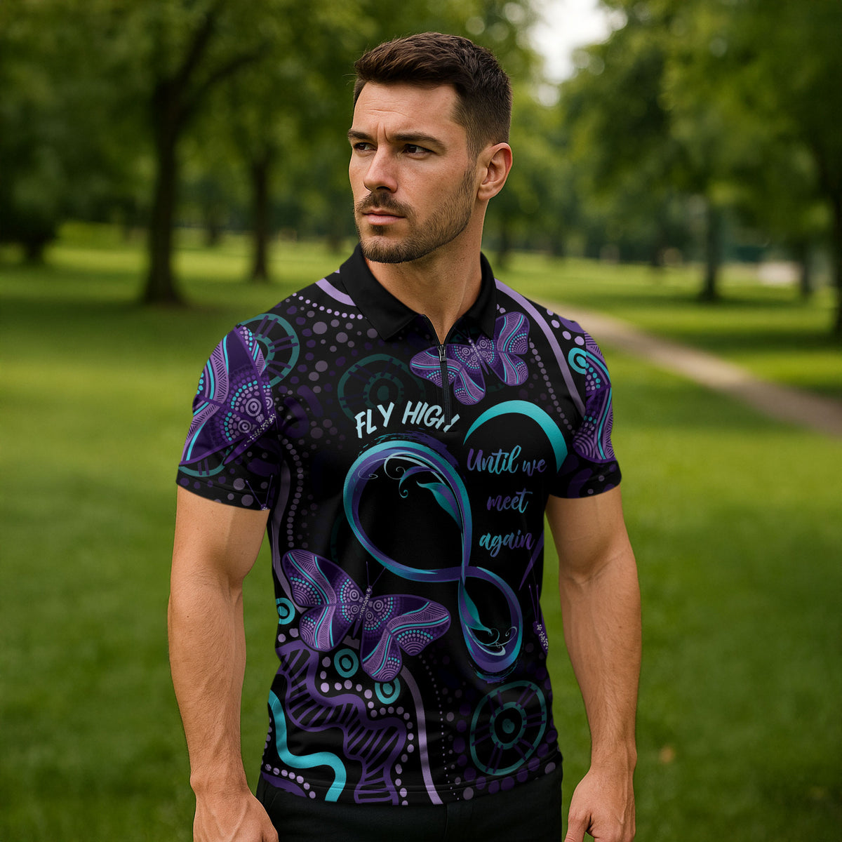 Personalized Australia Infinity Heart Indigenous Zipper Polo Shirt Fly High Until We Meet Again