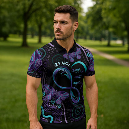 Personalized Australia Infinity Heart Indigenous Zipper Polo Shirt Fly High Until We Meet Again