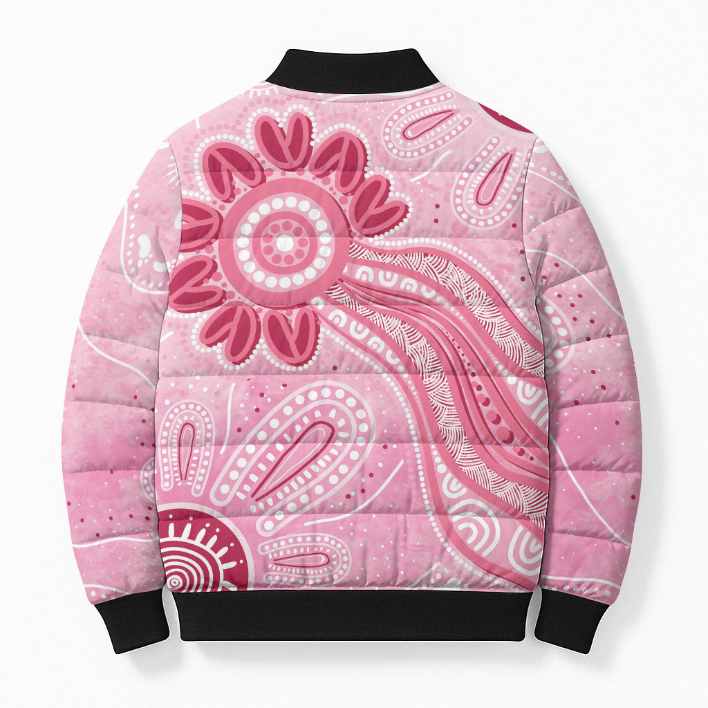 First Nation Aboriginal Dot Arts Bomber Puffer Jacket Think Pink