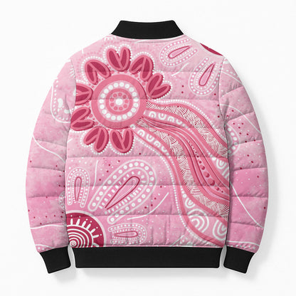 First Nation Aboriginal Dot Arts Bomber Puffer Jacket Think Pink