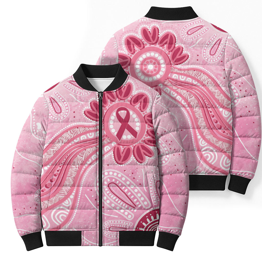 First Nation Aboriginal Dot Arts Bomber Puffer Jacket Think Pink