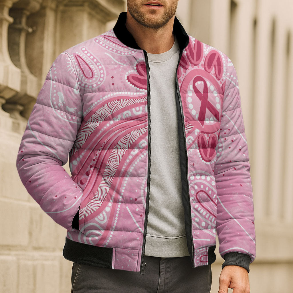 First Nation Aboriginal Dot Arts Bomber Puffer Jacket Think Pink