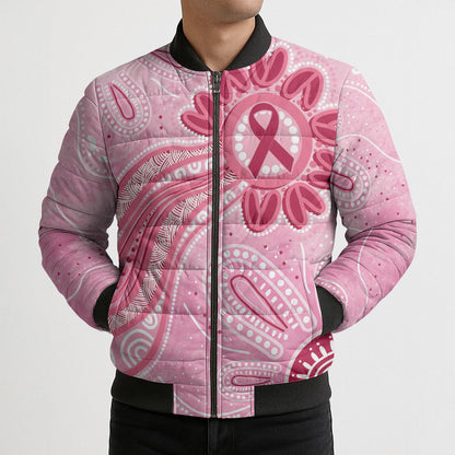 First Nation Aboriginal Dot Arts Bomber Puffer Jacket Think Pink