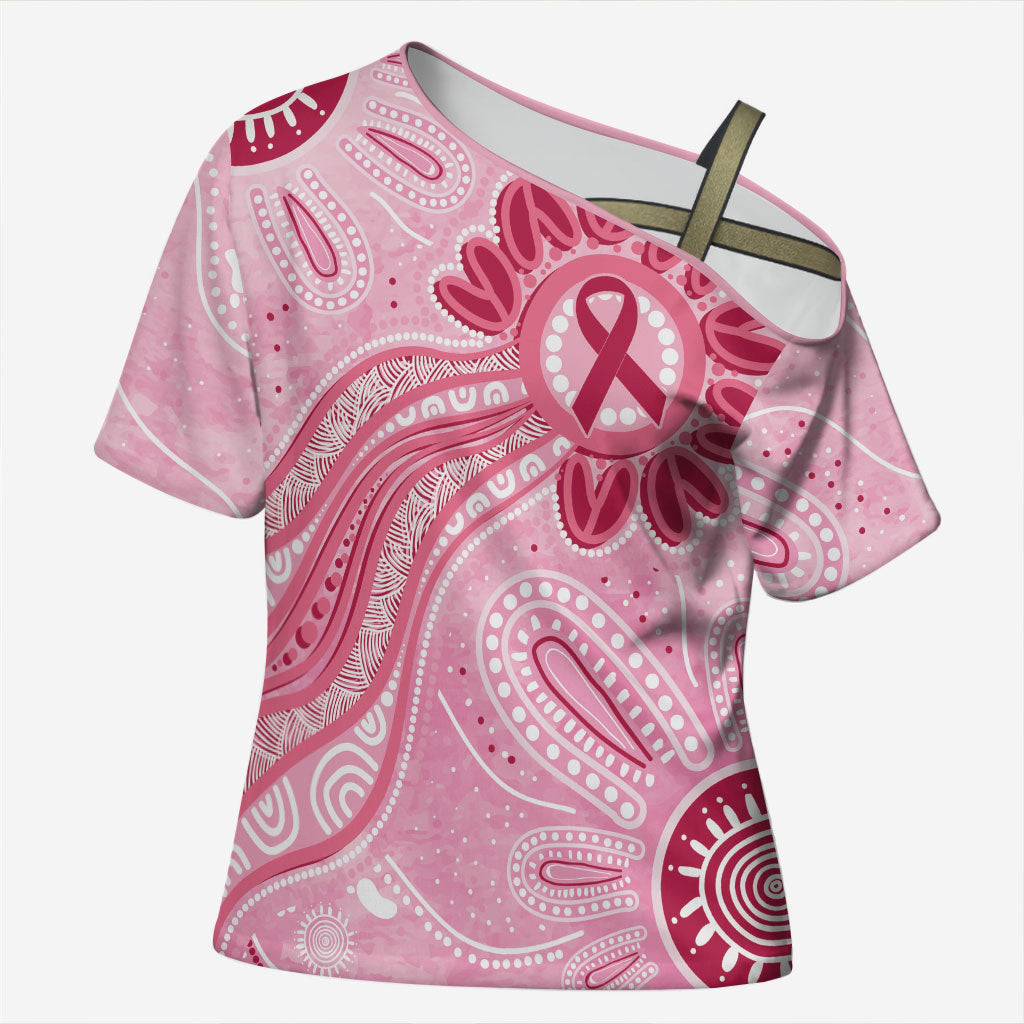 First Nation Aboriginal Dot Arts Cross Shoulder Shirt Think Pink